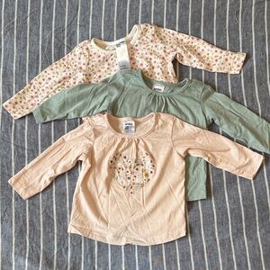 Anko Kids 3-6 month Long-Sleeve Cotton Tops - Pink, Sage & Cream - 3-Pack
